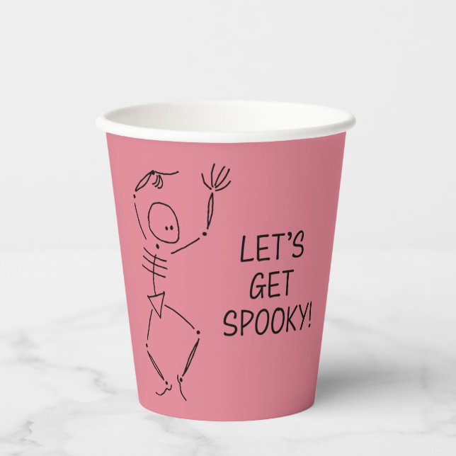 Dancing Halloween Skeleton - pink Paper Cups (Front)