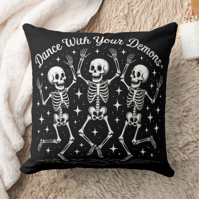 Dancing Halloween Skeletons Throw Pillow (Blanket)
