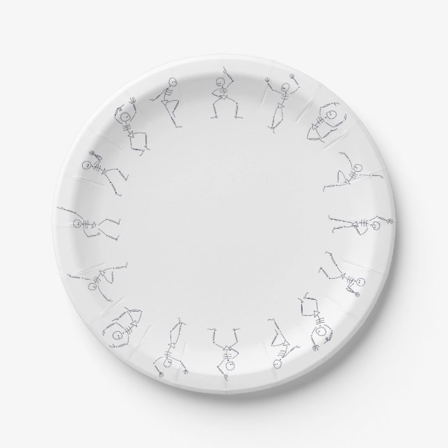 Dancing Halloween Skeletons - white Paper Plates (Front)