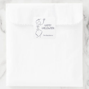 Dancing Halloween Skeletons - white Square Sticker