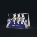 Dancing Hanukkah Kitties Holiday Card<br><div class="desc">Dogs bow to the mighty HanukKAT. Cut the Hanukkah Cats dancing.</div>