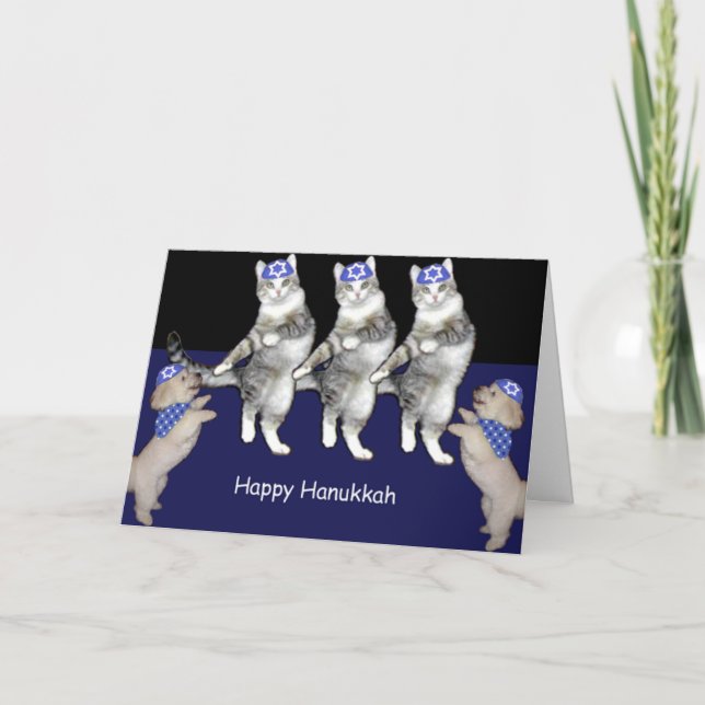 Dancing Hanukkah Kitties Holiday Card (Front)