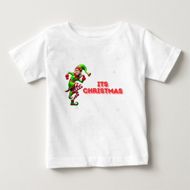 Dancing Happy Elf with Its Christmas Design  Baby T-Shirt (Front)