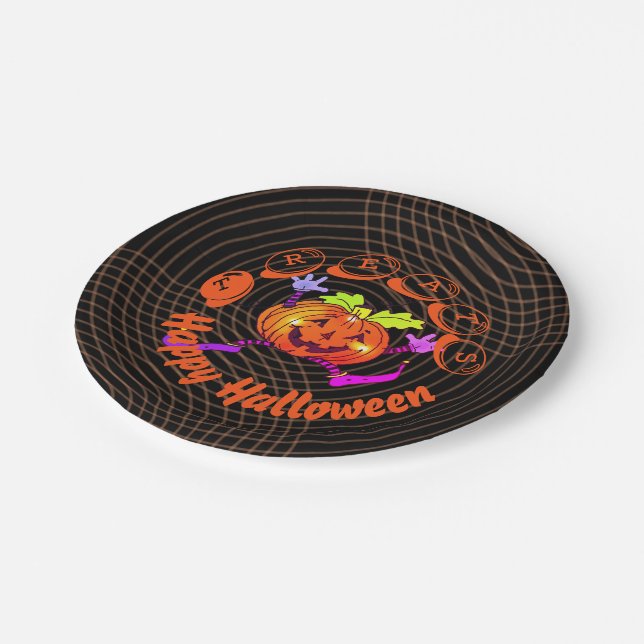 Dancing Happy Pumpkin Halloween  Paper Plates (Angled)