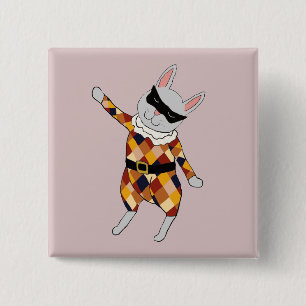 Dancing Harlequin Bunny Button