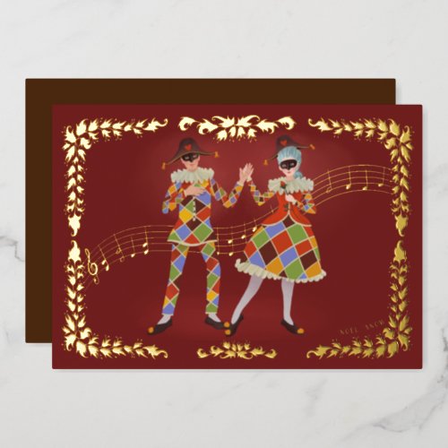 Dancing Harlequins  Foil Holiday Card