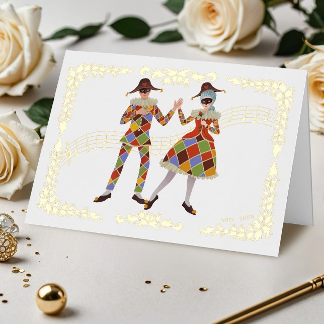 Dancing Harlequins (White) Foil Greeting Card (Creator Uploaded)