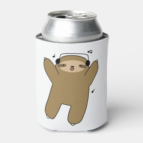 Dancing Headphones Sloth Sticker  Can Cooler