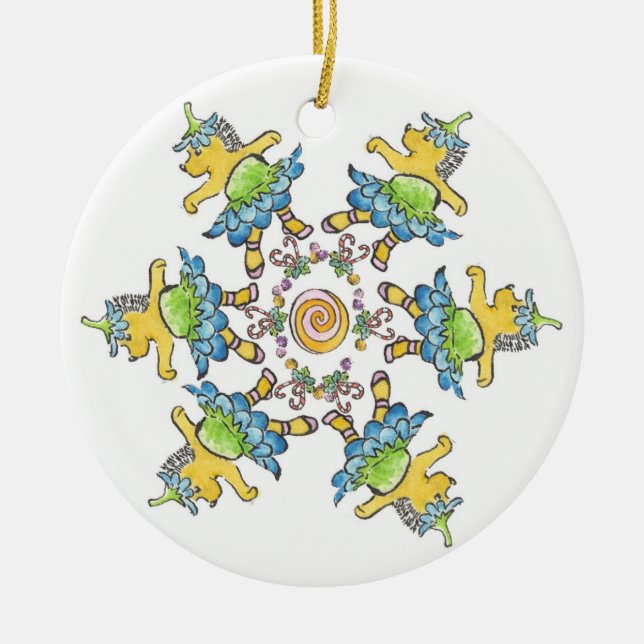 Dancing Hedgehogs Ceramic Ornament (Front)