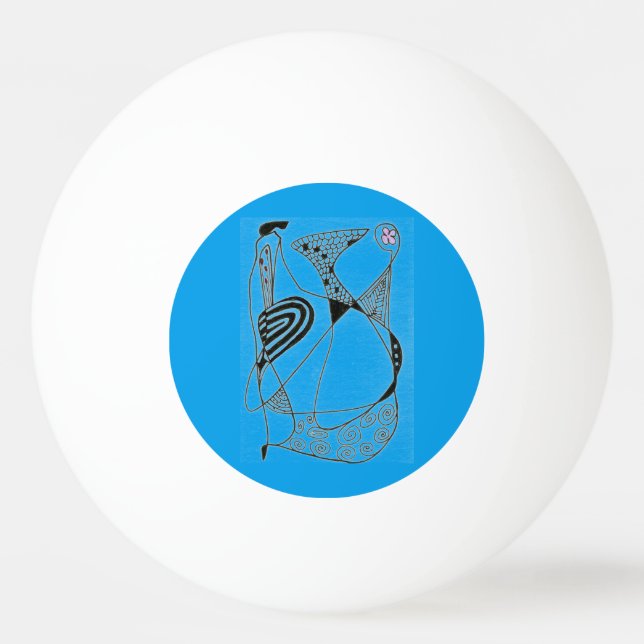 "Dancing Hen on blue" Abstract Ping Pong Ball (Front)