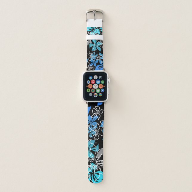 Dancing Hibiscus Hawaiian Turquoise Blend Apple Watch Band (Front)
