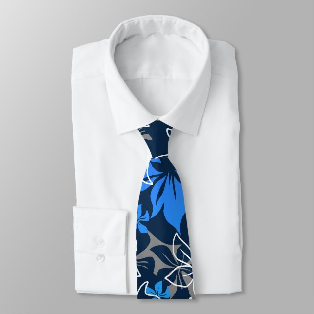 Dancing Hibiscus Hawaiian Two-sided Printed Neck Tie (Tied)