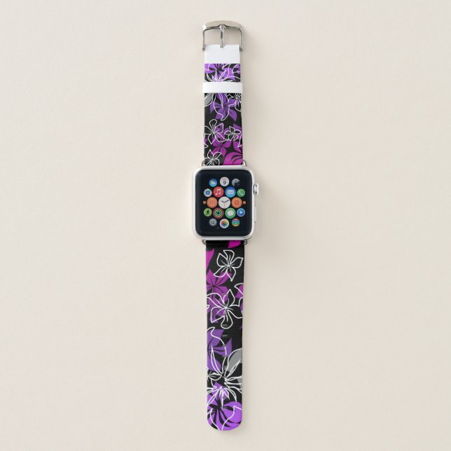 Dancing Hibiscus Hawaiian Violet Blend Apple Watch Band (Front)