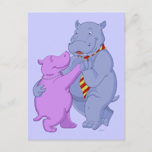 Dancing Hippo Tango Postcard