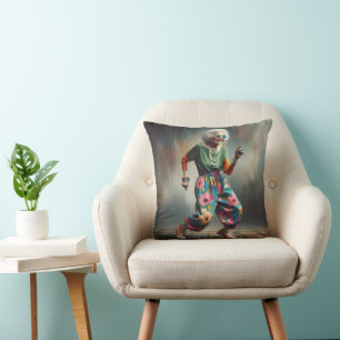 Dancing Hipster Grandma Throw Pillow