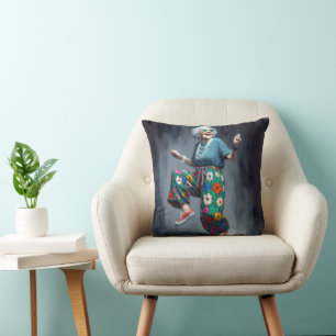 Dancing Hipster Grandma Throw Pillow