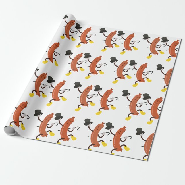 Dancing Hot Dogs Wrapping Paper (Unrolled)