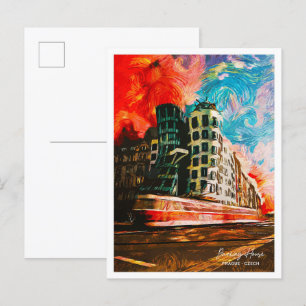 Dancing House Prague Czech Beautiful Oil Paint Postcard