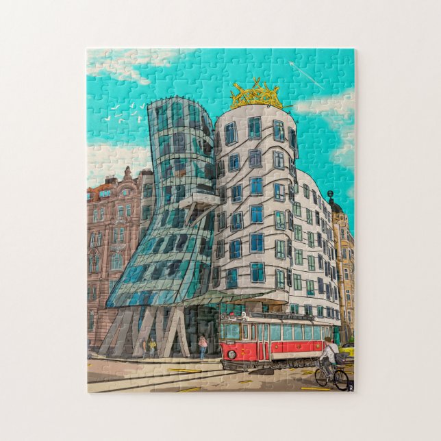 Dancing House Prague Czech Republic Whimsical Art Jigsaw Puzzle (Vertical)