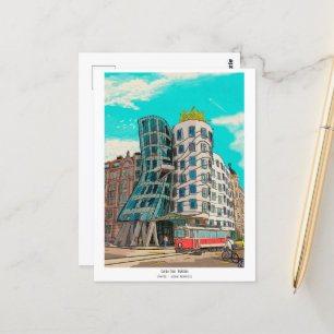 Dancing House Prague Czech Republic Whimsical Art Postcard