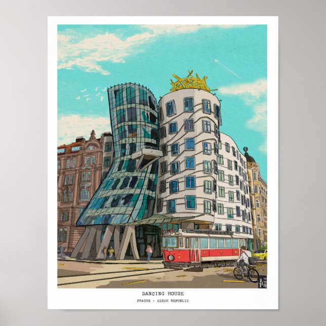 Dancing House Prague Czech Republic Whimsical Art Poster (Front)