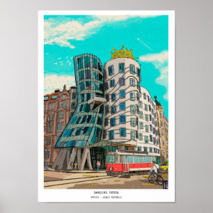Dancing House Prague Czech Republic Whimsical Art Poster