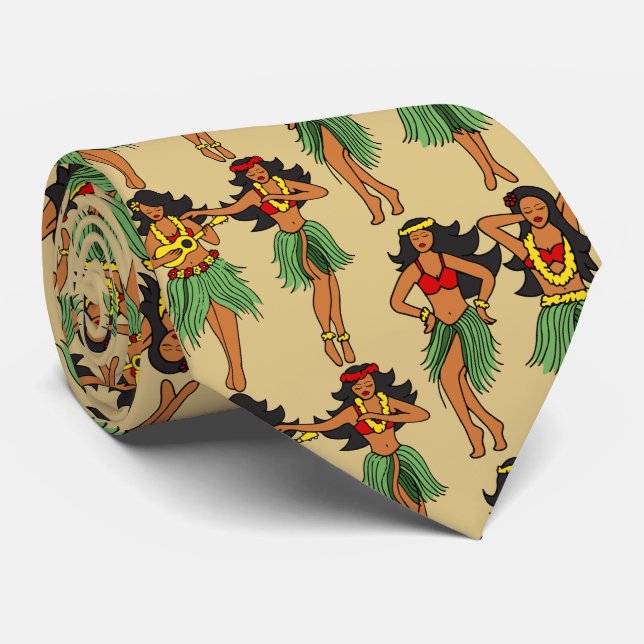 Dancing Hula Girls Hawaii Beach Wedding Neck Tie (Rolled)