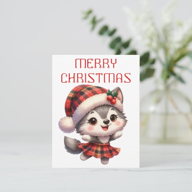 Dancing Husky Pup - Christmas Card (Standing Front)