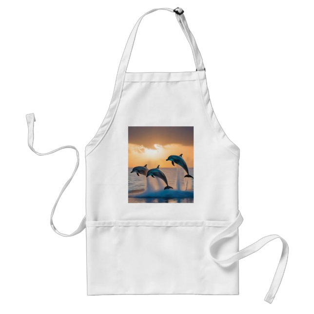 Dancing in the Dusk: Three Dolphins Leaping  Adult Apron (Front)
