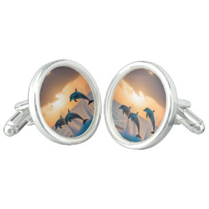 Dancing in the Dusk: Three Dolphins Leaping Cufflinks