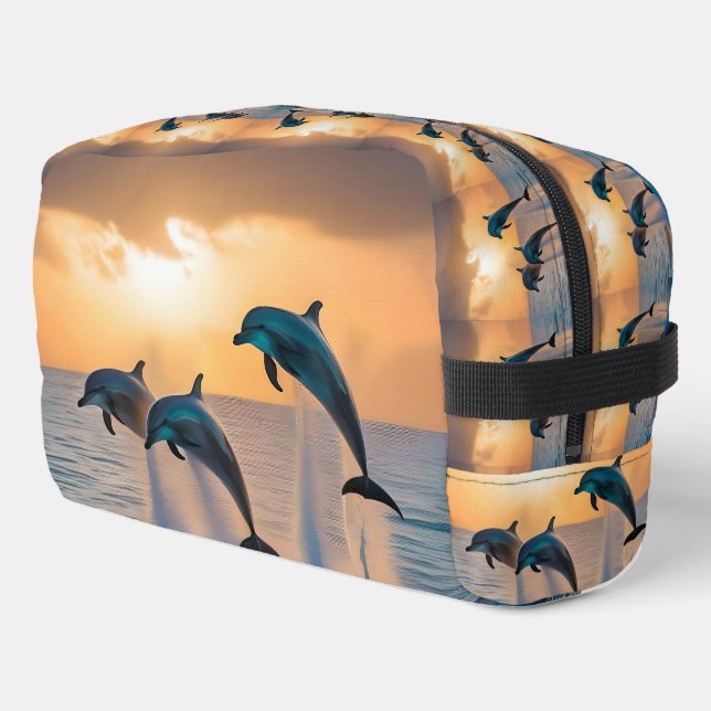 Dancing in the Dusk: Three Dolphins Leaping  Dopp Kit (Left Corner)