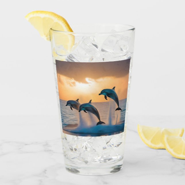 Dancing in the Dusk: Three Dolphins Leaping  Glass (Front Ice)