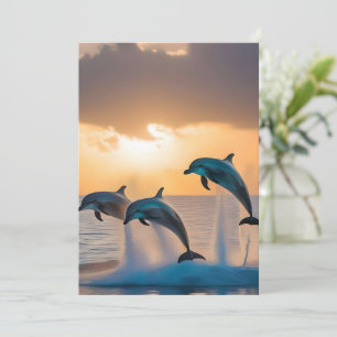 Dancing in the Dusk: Three Dolphins Leaping  Invitation