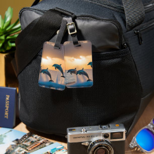 Dancing in the Dusk: Three Dolphins Leaping  Luggage Tag