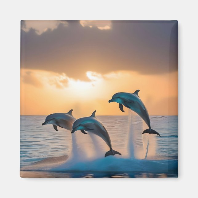 Dancing in the Dusk: Three Dolphins Leaping  Magnet (Front)