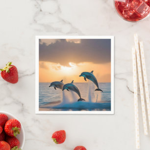 Dancing in the Dusk: Three Dolphins Leaping  Napkins