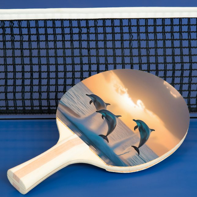 Dancing in the Dusk: Three Dolphins Leaping  Ping Pong Paddle (Insitu)