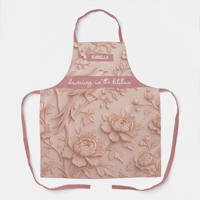 "Dancing in the Kitchen" Elegant Rose Relief Apron (Front)