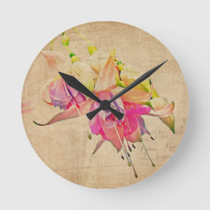 Dancing In The Wind - Fuchsia Flowers Round Clock