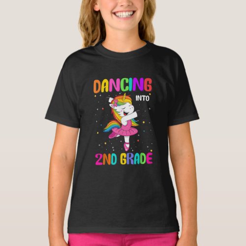 Dancing Into 2nd Grade Ballet Unicorn Girls Back t T_Shirt
