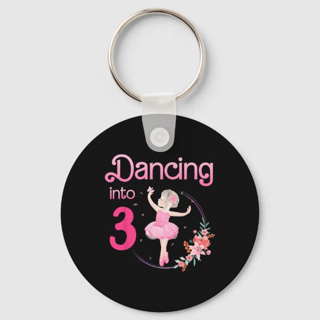 Dancing Into 3 3rd Bday Party Ballerina Ballet For Keychain (Front)