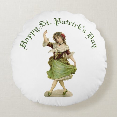 Dancing Irish Lass Round Pillow