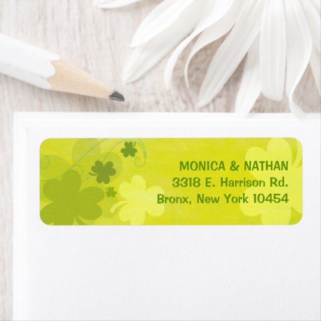 Dancing Irish Shamrocks Wedding Return Address Label (Insitu)