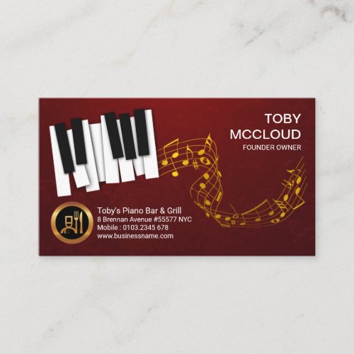 Dancing Ivory Piano Keys Gold Music Notes Business Card