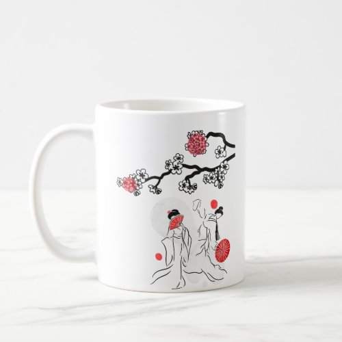 Dancing Japan geisha and Red Flower  Coffee Mug
