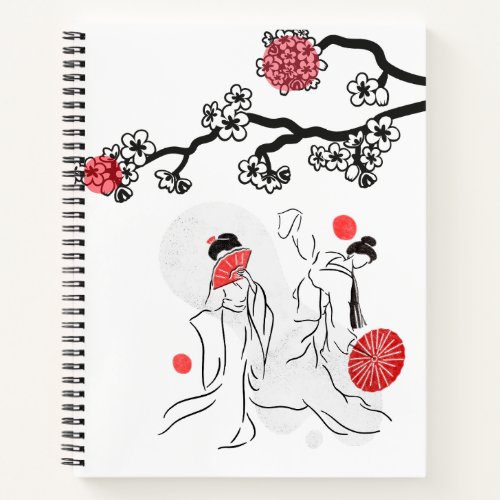 Dancing Japan geisha and Red Flower  Notebook
