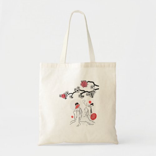 Dancing Japan geisha and Red Flower  Tote Bag