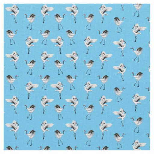 Dancing Japanese Cranes Combed Cotton Fabric