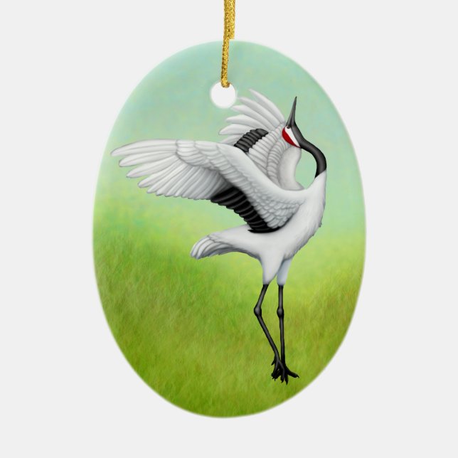 Dancing Japanese Cranes Holiday Ornament (Front)