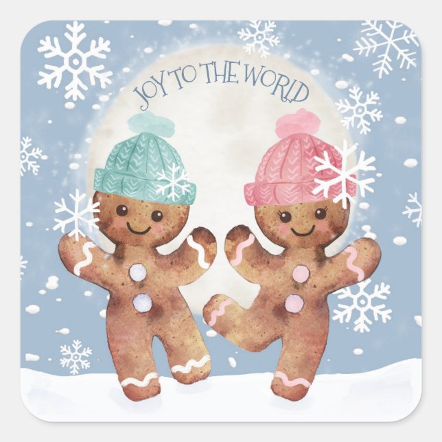 Dancing Joy Gingerbread Cookie Snowflake Christmas Square Sticker (Front)